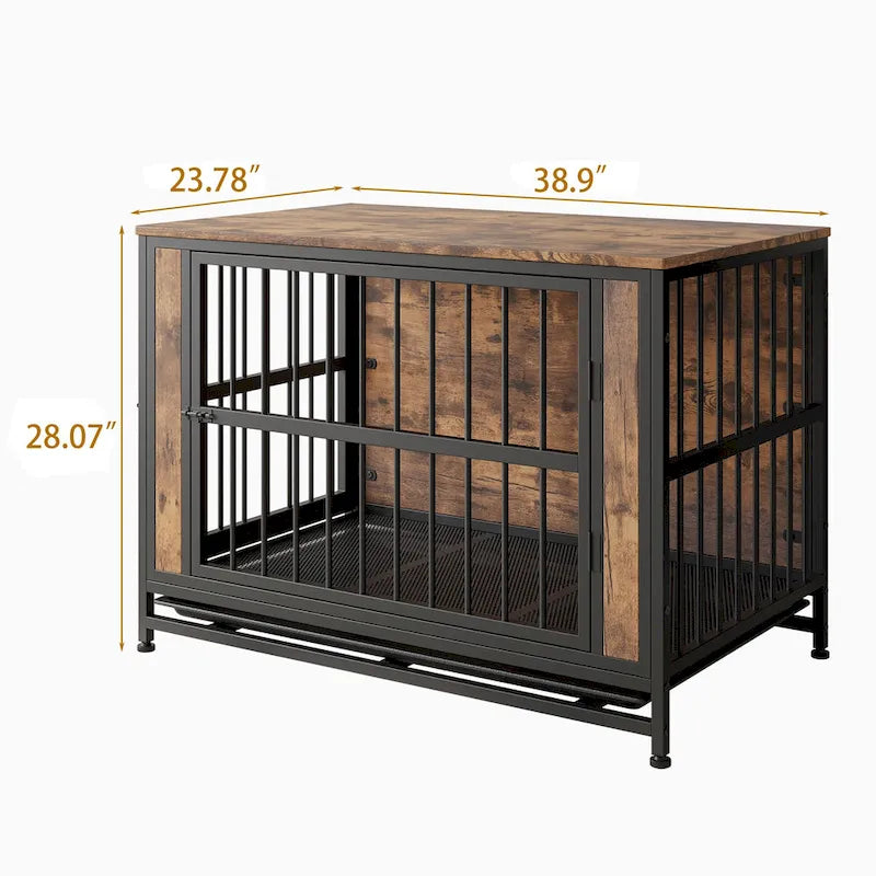 Tavolo cuccia in legno nero marrone, Mobile gabbia da interno, Adatto per 1 cane di taglia grande