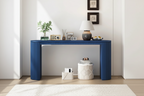 Tavolo console curvo blu scuro/nero/naturale con gambe a righe verticali