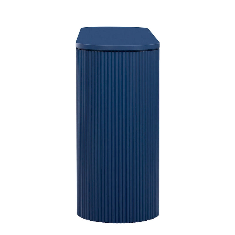 Tavolo console curvo blu scuro/nero/naturale con gambe a righe verticali