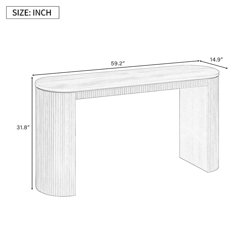Tavolo console curvo blu scuro/nero/naturale con gambe a righe verticali