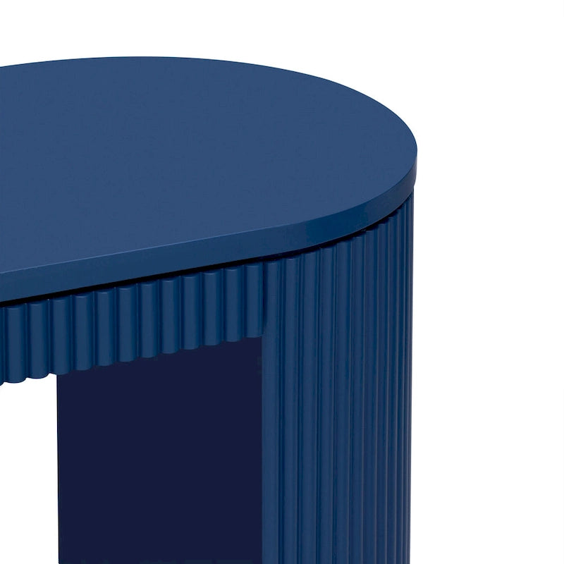 Tavolo console curvo blu scuro/nero/naturale con gambe a righe verticali