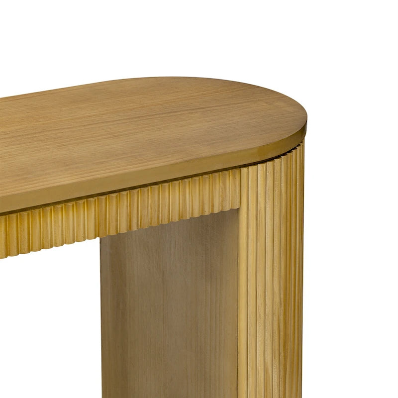 Tavolo console curvo blu scuro/nero/naturale con gambe a righe verticali