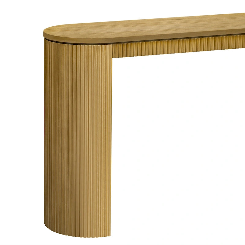 Tavolo console curvo blu scuro/nero/naturale con gambe a righe verticali