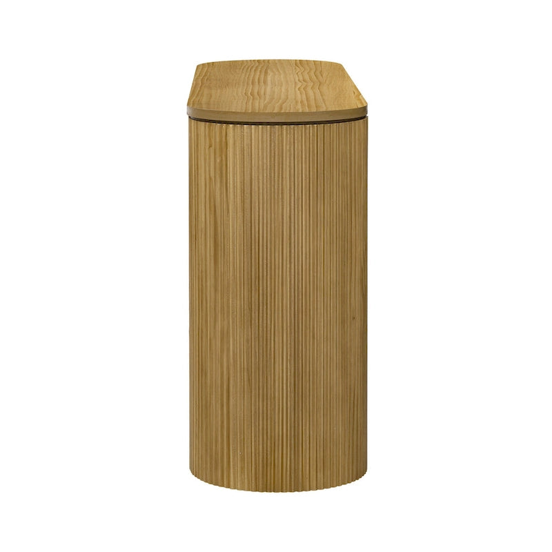 Tavolo console curvo blu scuro/nero/naturale con gambe a righe verticali