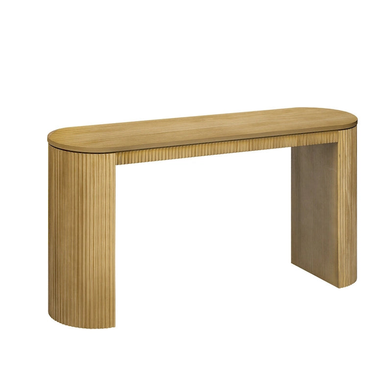 Tavolo console curvo blu scuro/nero/naturale con gambe a righe verticali