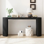 Tavolo console curvo blu scuro/nero/naturale con gambe a righe verticali