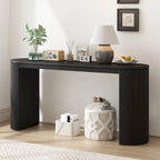Tavolo console curvo blu scuro/nero/naturale con gambe a righe verticali