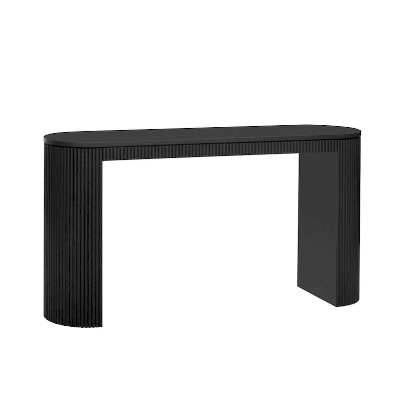 Tavolo console curvo blu scuro/nero/naturale con gambe a righe verticali