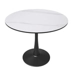 Tavolo da pranzo rotondo in pietra sinterizzata per 4 persone – Base a piedistallo singolo, bianco/nero/legno naturale