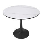 Tavolo da pranzo rotondo in pietra sinterizzata per 4 persone – Base a piedistallo singolo, bianco/nero/legno naturale