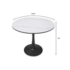 Tavolo da pranzo rotondo in pietra sinterizzata per 4 persone – Base a piedistallo singolo, bianco/nero/legno naturale