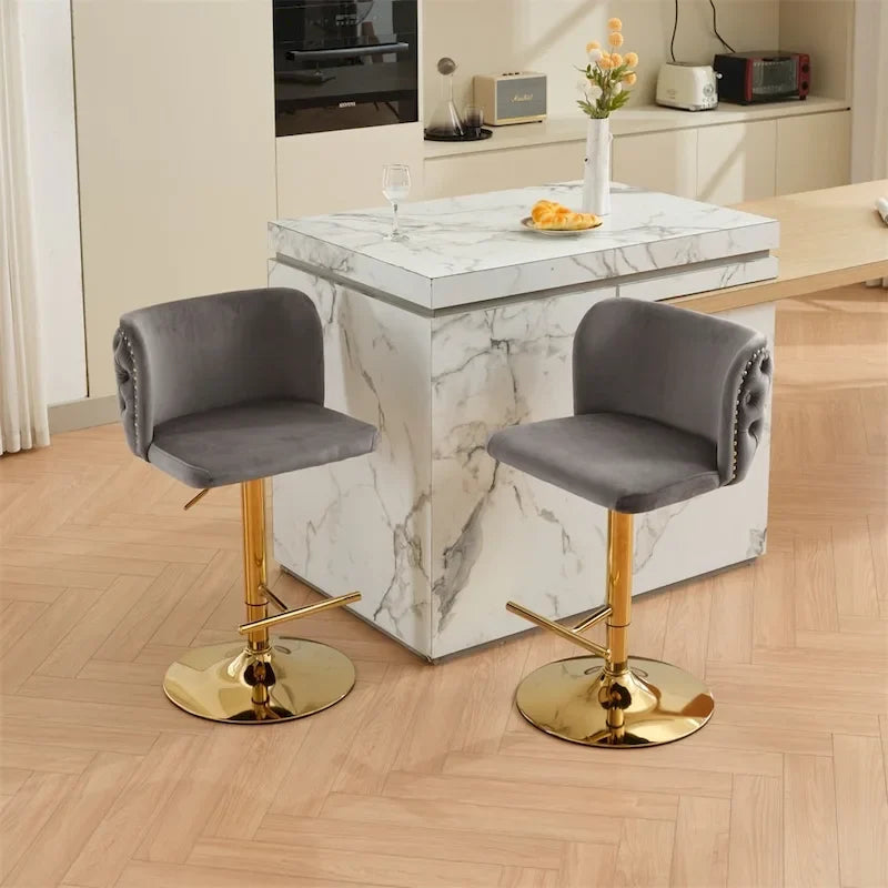 Sgabello da bar girevole beige/nero/grigio, altezza regolabile, imbottito, set da 2