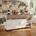 Carrello da cucina bianco su ruote con ribalta, 2 cassetti, armadietto e portasciugamani