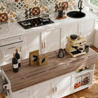 Carrello da cucina bianco su ruote con ribalta, 2 cassetti, armadietto e portasciugamani