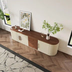 Mobile TV moderno marrone e beige, 199,90 cm, 5 ante e 3 cassetti, completamente assemblato