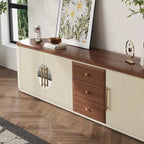Mobile TV moderno marrone e beige, 199,90 cm, 5 ante e 3 cassetti, completamente assemblato