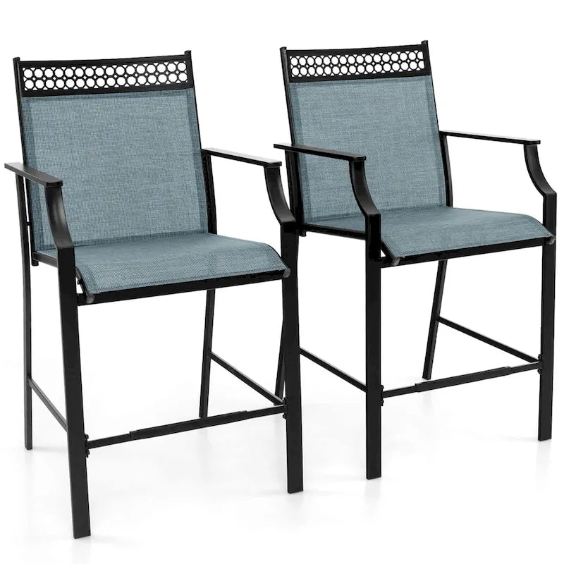 Set di 2 sgabelli da bancone rossi/blu/caffè con poggiapiedi e braccioli, struttura in metallo