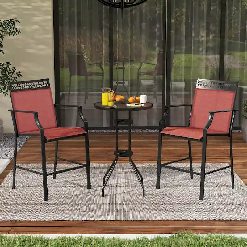 Set di 2 sgabelli da bancone rossi/blu/caffè con poggiapiedi e braccioli, struttura in metallo