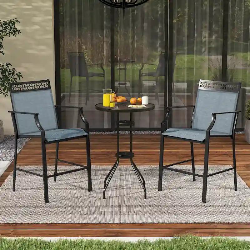 Set di 2 sgabelli da bancone rossi/blu/caffè con poggiapiedi e braccioli, struttura in metallo