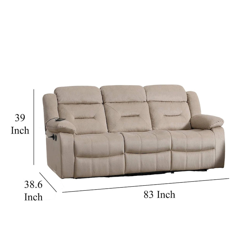 Divano reclinabile manuale a 3 posti in velluto beige