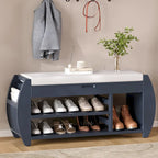 Panca portascarpe con cuscino, lato curvo, 1 posto — Nero / Blu Navy / Naturale / Espresso / Bianco