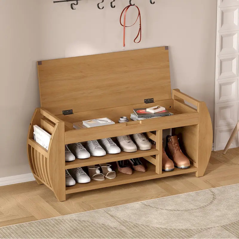 Panca portascarpe con cuscino, lato curvo, 1 posto — Nero / Blu Navy / Naturale / Espresso / Bianco