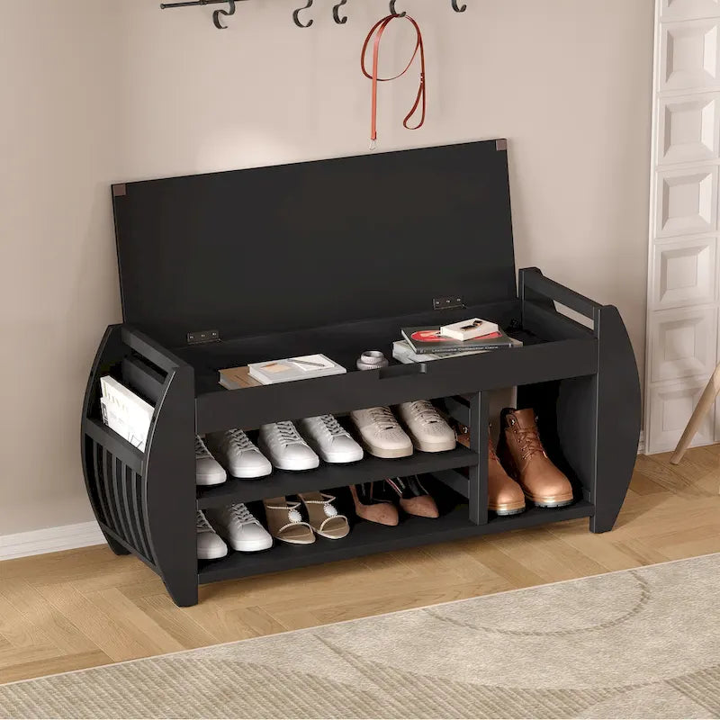 Panca portascarpe con cuscino, lato curvo, 1 posto — Nero / Blu Navy / Naturale / Espresso / Bianco