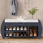 Panca portascarpe con cuscino, lato curvo, 1 posto — Nero / Blu Navy / Naturale / Espresso / Bianco