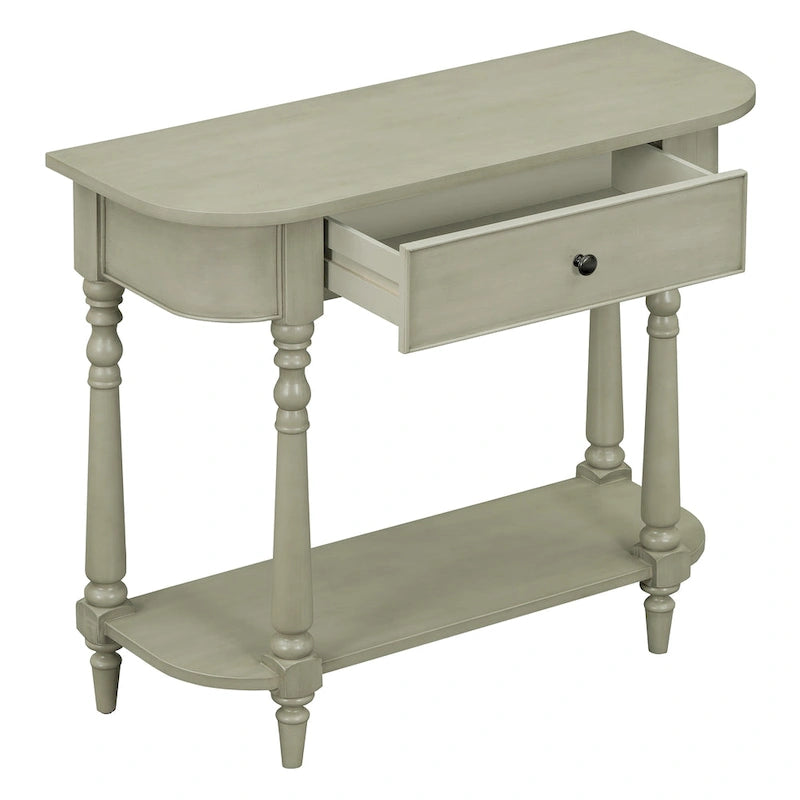 Consolle Vintage Stretta Grigia/Bianca/Blu Scuro con Cassetto e Ripiano