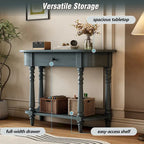 Consolle Vintage Stretta Grigia/Bianca/Blu Scuro con Cassetto e Ripiano