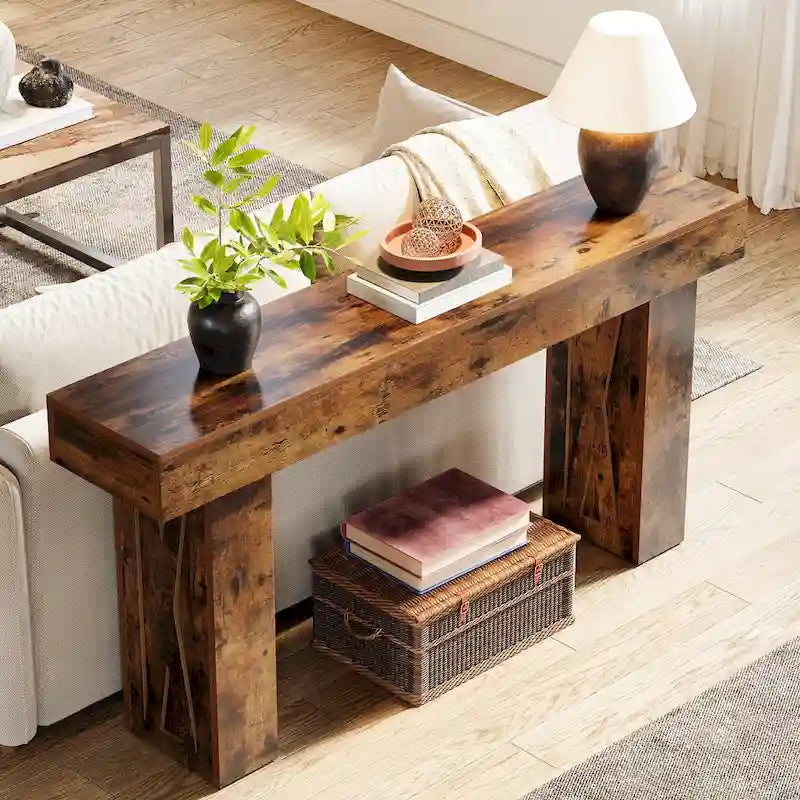 Consolle da 63" marrone stile rustico, Tavolo stretto da divano per soggiorno/ingresso