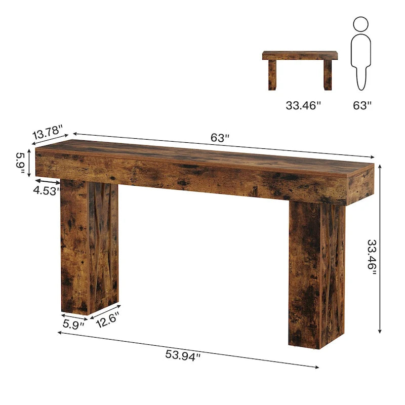 Consolle da 63" marrone stile rustico, Tavolo stretto da divano per soggiorno/ingresso