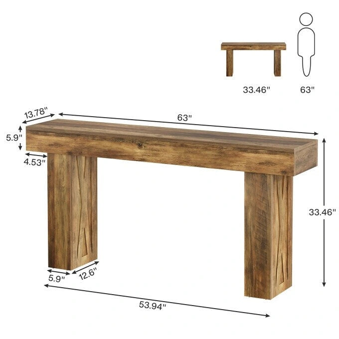 Consolle da 63" marrone stile rustico, Tavolo stretto da divano per soggiorno/ingresso