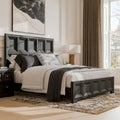 Letto con pannelli in legno – Nero invecchiato / Marrone fulvo, classico moderno, Queen e King