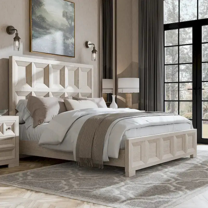 Letto con pannelli in legno – Nero invecchiato / Marrone fulvo, classico moderno, Queen e King