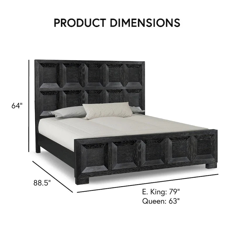Letto con pannelli in legno – Nero invecchiato / Marrone fulvo, classico moderno, Queen e King
