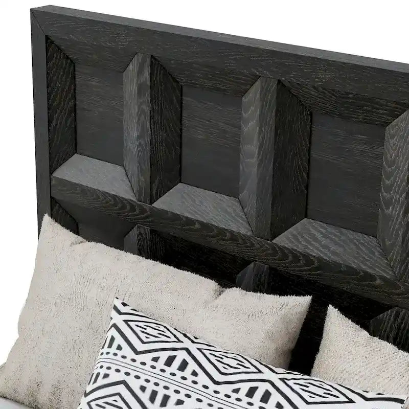 Letto con pannelli in legno – Nero invecchiato / Marrone fulvo, classico moderno, Queen e King