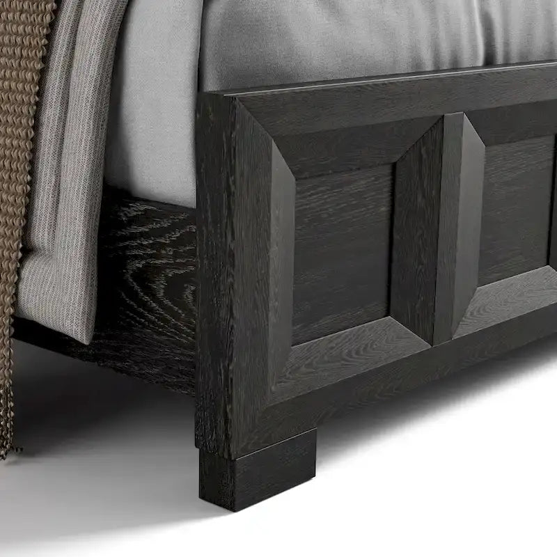 Letto con pannelli in legno – Nero invecchiato / Marrone fulvo, classico moderno, Queen e King