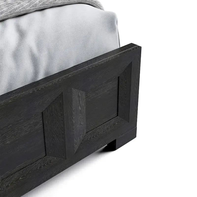 Letto con pannelli in legno – Nero invecchiato / Marrone fulvo, classico moderno, Queen e King
