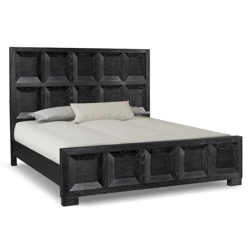 Letto con pannelli in legno – Nero invecchiato / Marrone fulvo, classico moderno, Queen e King