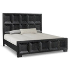 Letto con pannelli in legno – Nero invecchiato / Marrone fulvo, classico moderno, Queen e King