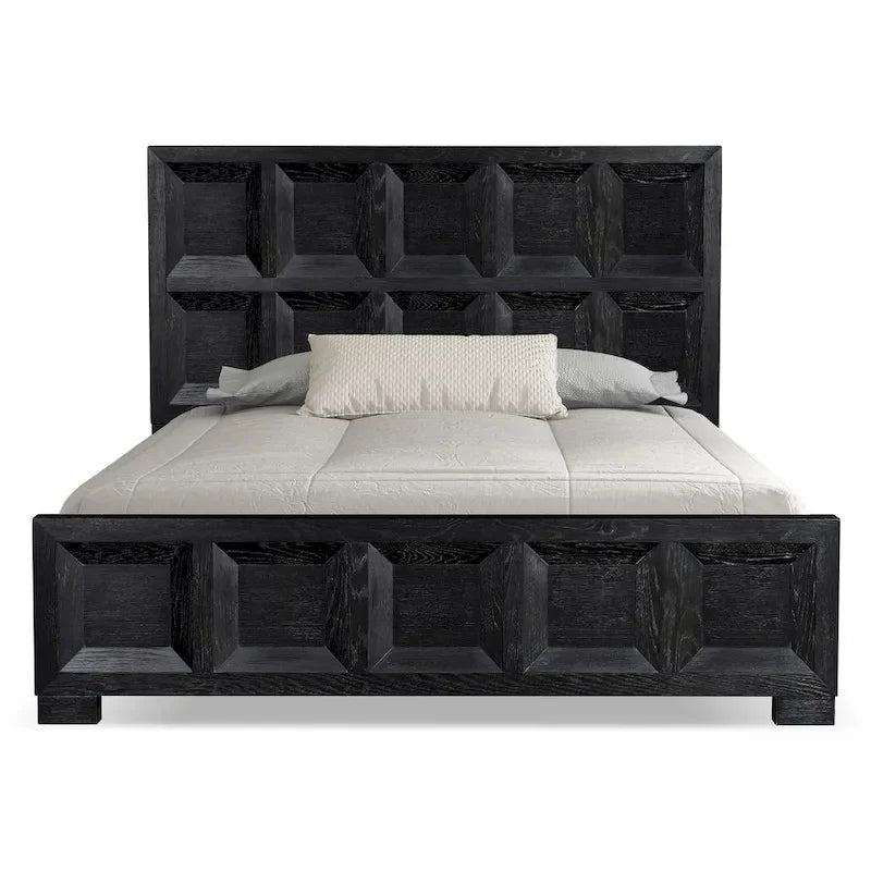 Letto con pannelli in legno – Nero invecchiato / Marrone fulvo, classico moderno, Queen e King