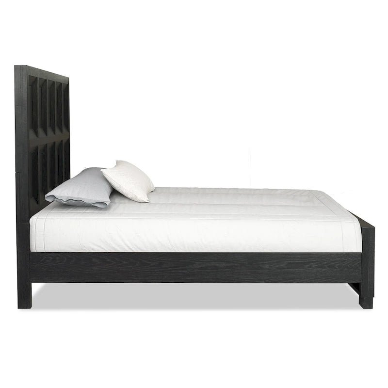Letto con pannelli in legno – Nero invecchiato / Marrone fulvo, classico moderno, Queen e King