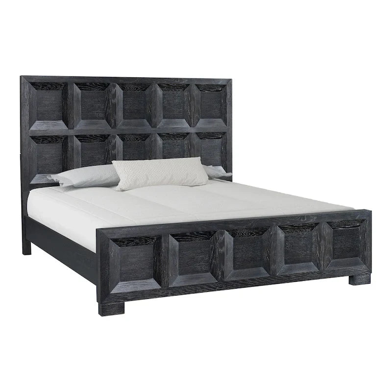 Letto con pannelli in legno – Nero invecchiato / Marrone fulvo, classico moderno, Queen e King