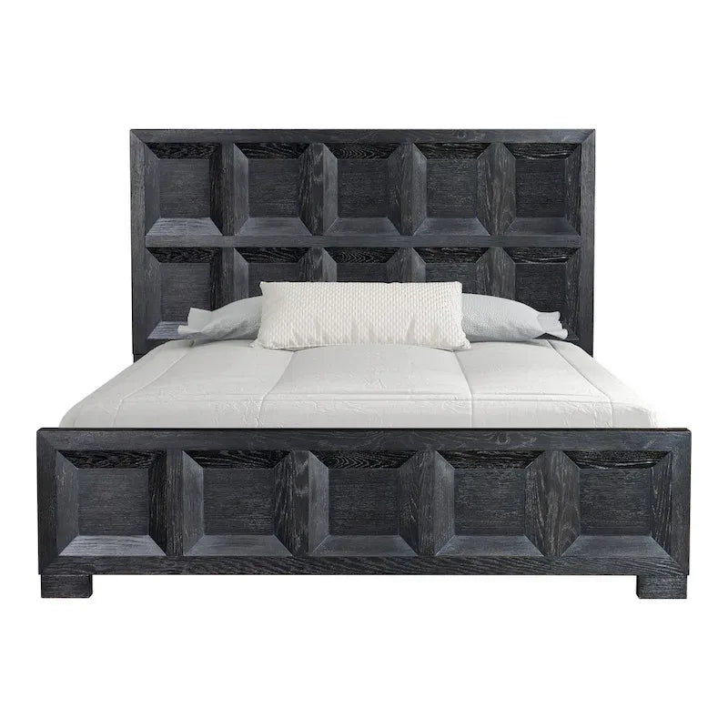 Letto con pannelli in legno – Nero invecchiato / Marrone fulvo, classico moderno, Queen e King