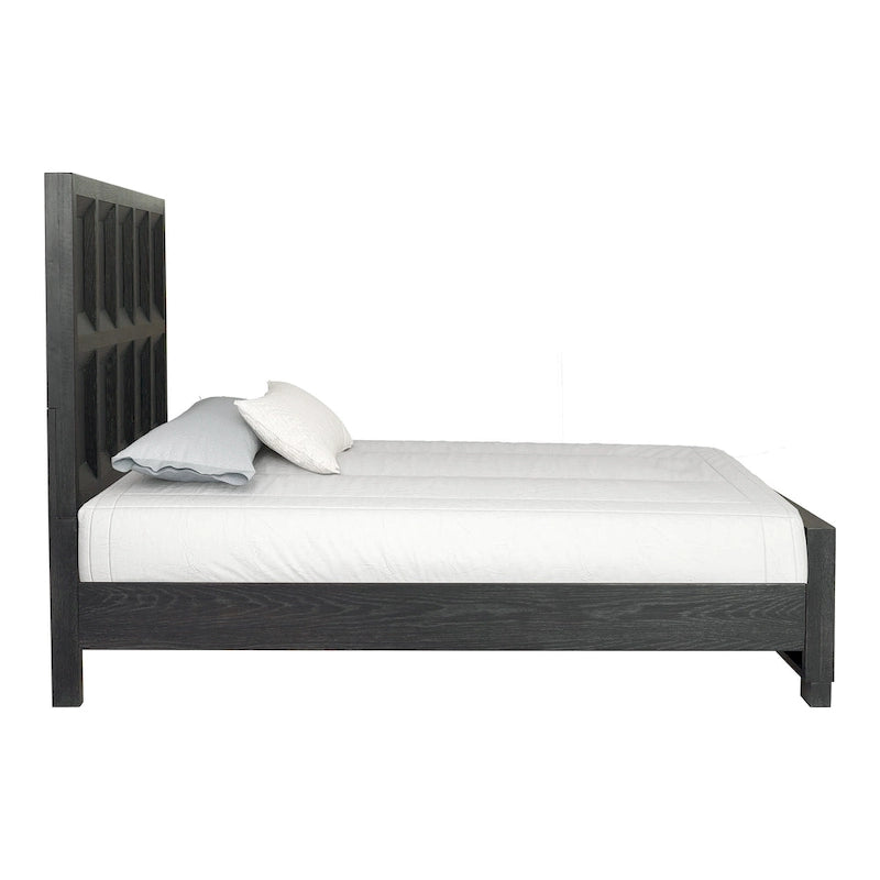 Letto con pannelli in legno – Nero invecchiato / Marrone fulvo, classico moderno, Queen e King