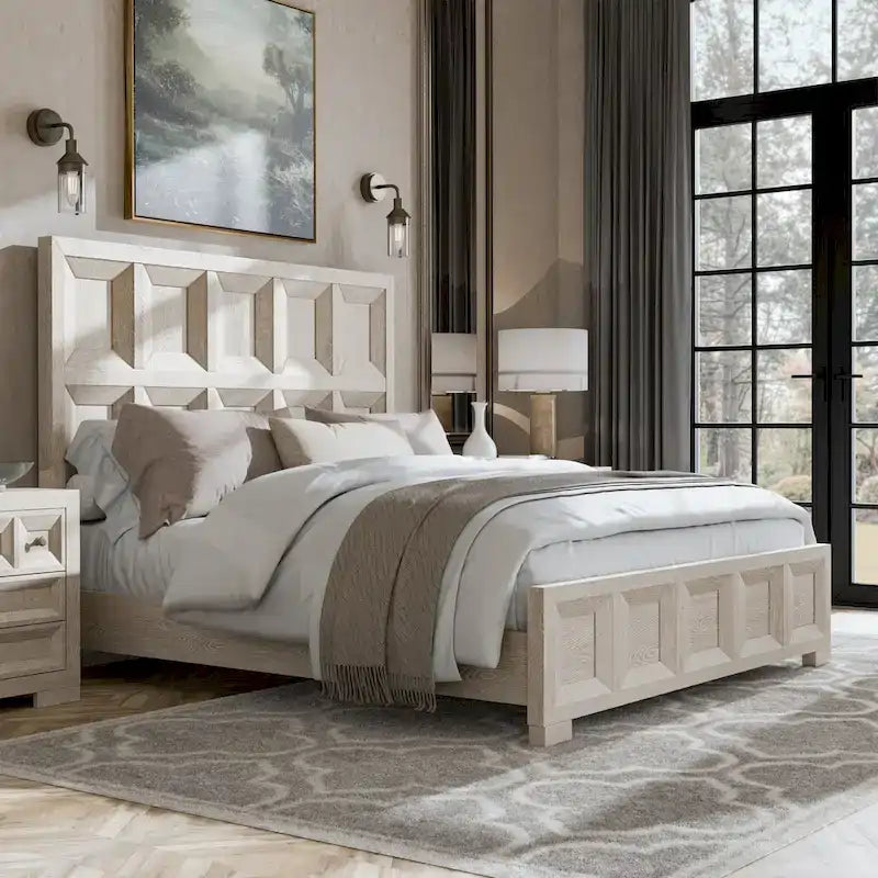 Letto con pannelli in legno – Nero invecchiato / Marrone fulvo, classico moderno, Queen e King