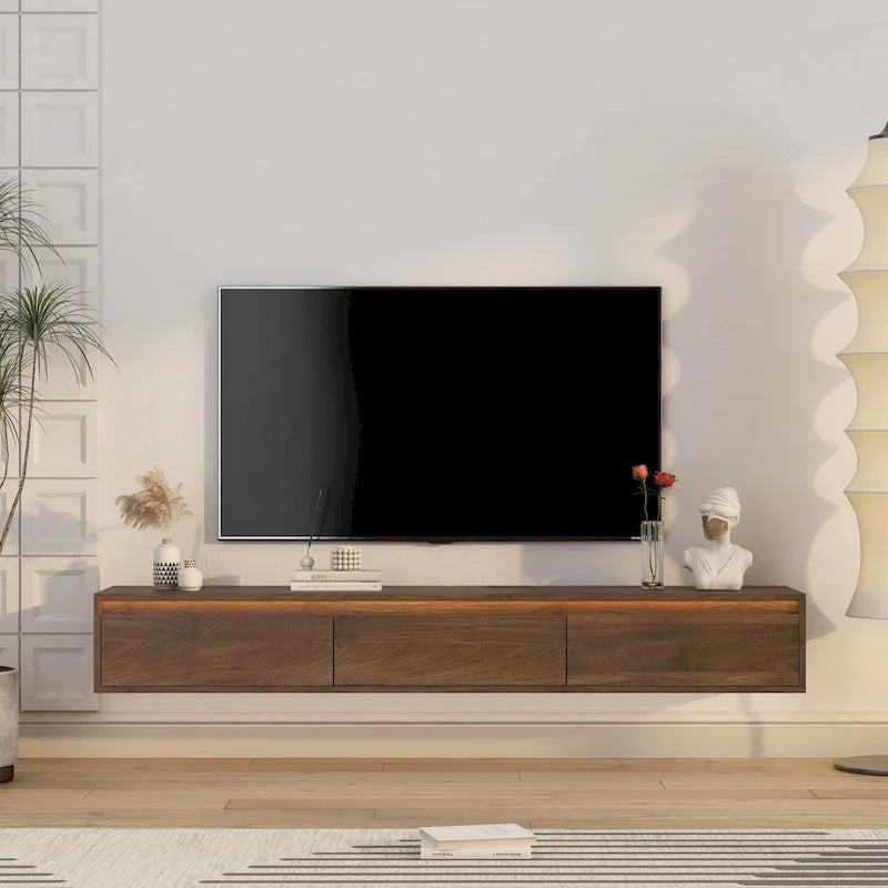 Mobile TV sospeso in legno con luci a LED, 3 ante/vani