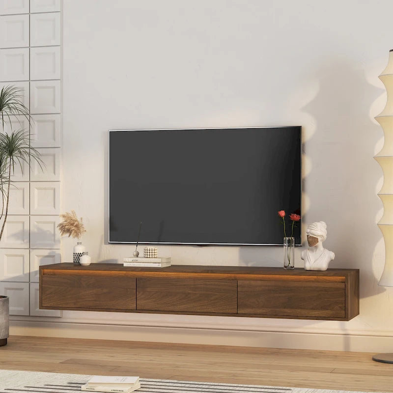 Mobile TV sospeso in legno con luci a LED, 3 ante/vani