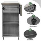 Cucina Isola da Esterno in Legno Naturale / Grigio / Nero e Acciaio Inox con Cassetto, Ripiani e Ruote Bloccabili